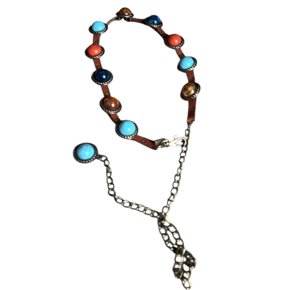 Chico,s Southwestern Turquoise, Amber, Coral Colored Glass Leather Concho Belt‎ - Picture 2 of 7